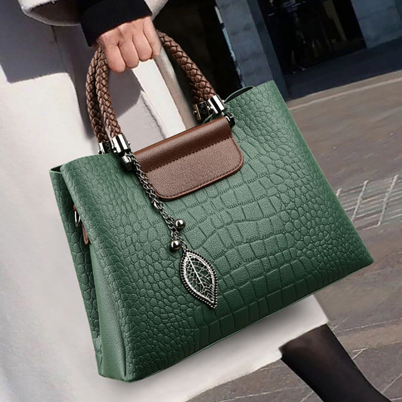 Priya Croc-Embossed Shoulder Bag with Braided Handles - image 1