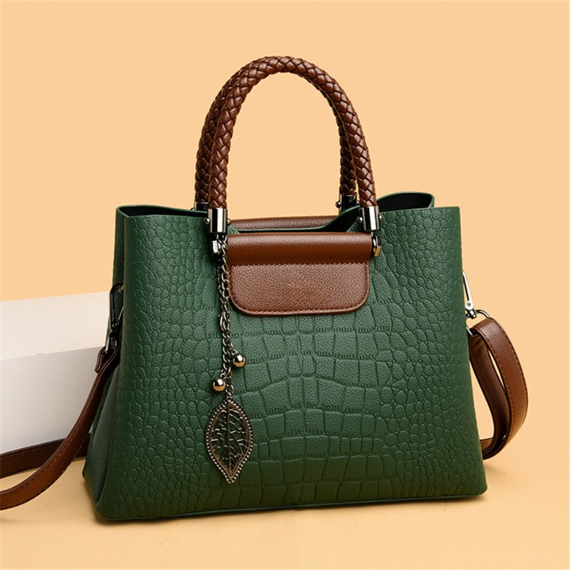 Priya Croc-Embossed Shoulder Bag with Braided Handles - image 2