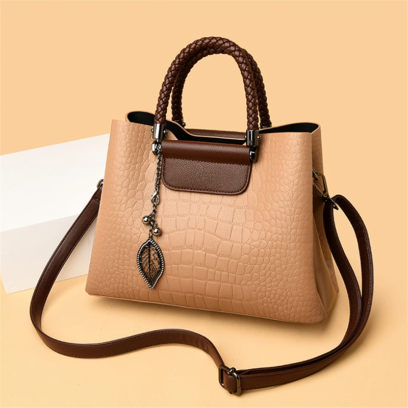 Priya Croc-Embossed Shoulder Bag with Braided Handles - image 3