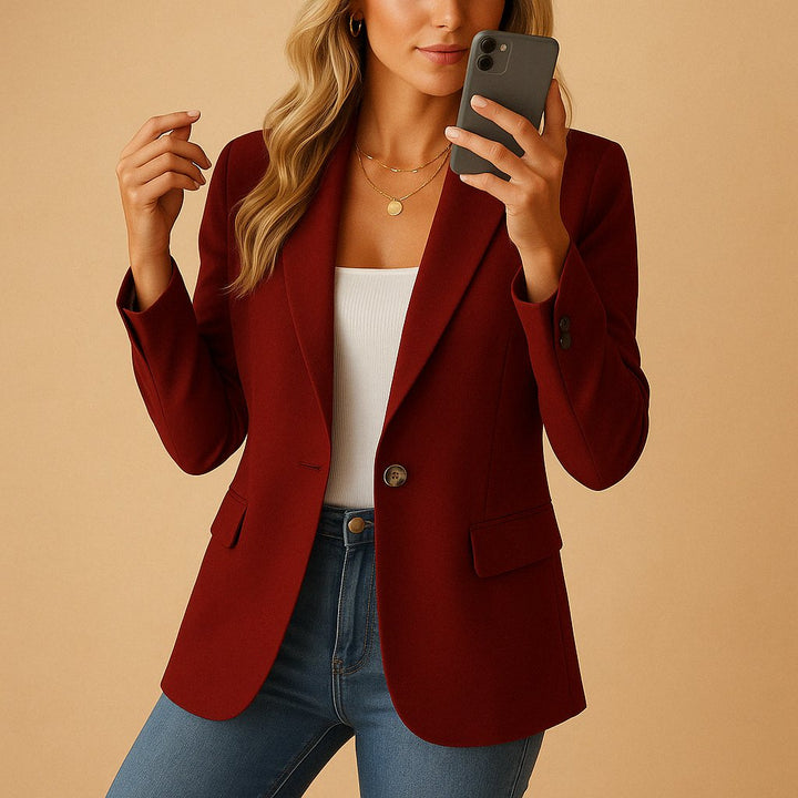 Violetta | Women's Button-Front Blazer for Layering in Wine Red