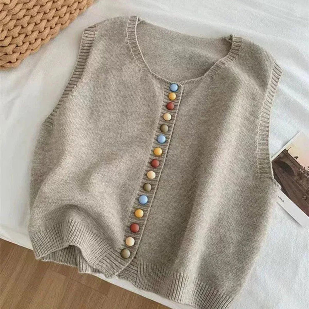 Yvaine | Women's Ribbed Button-Front Cardigan for Layering in Apricot