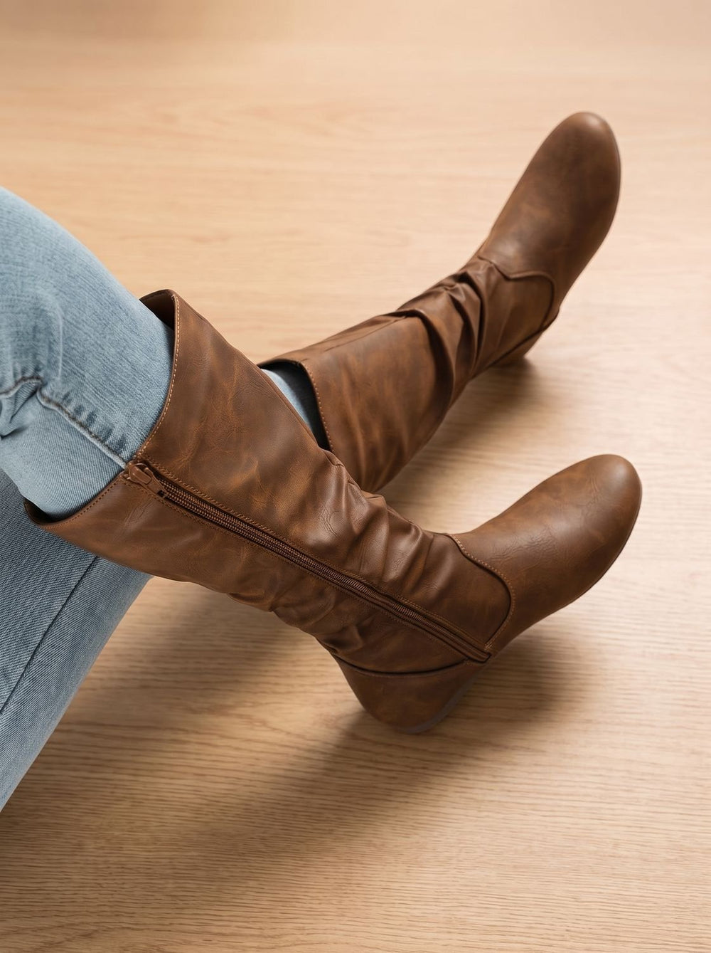Mirthe Slouchy Flat Knee-High Boots with Side Zip - image 2