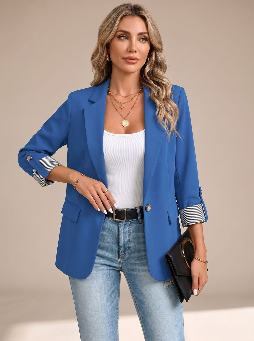 Floor Soft-Tailored Blazer with Roll-Up Striped Cuffs - image 2