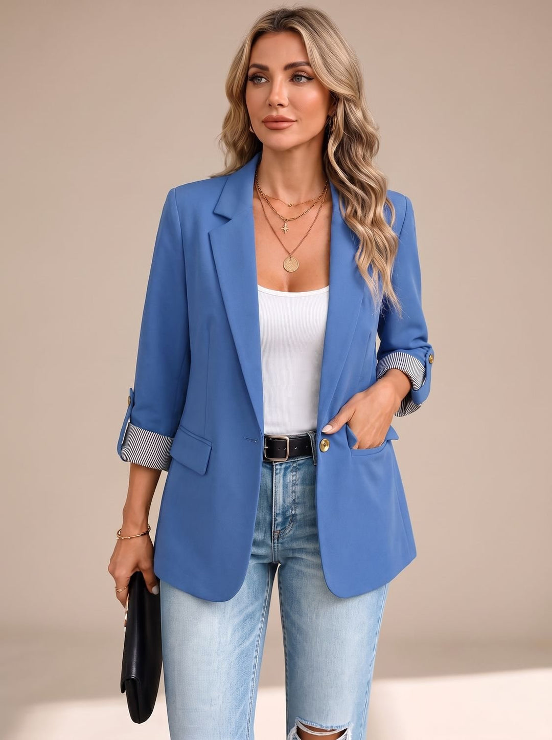 Floor Soft-Tailored Blazer with Roll-Up Striped Cuffs - image 9
