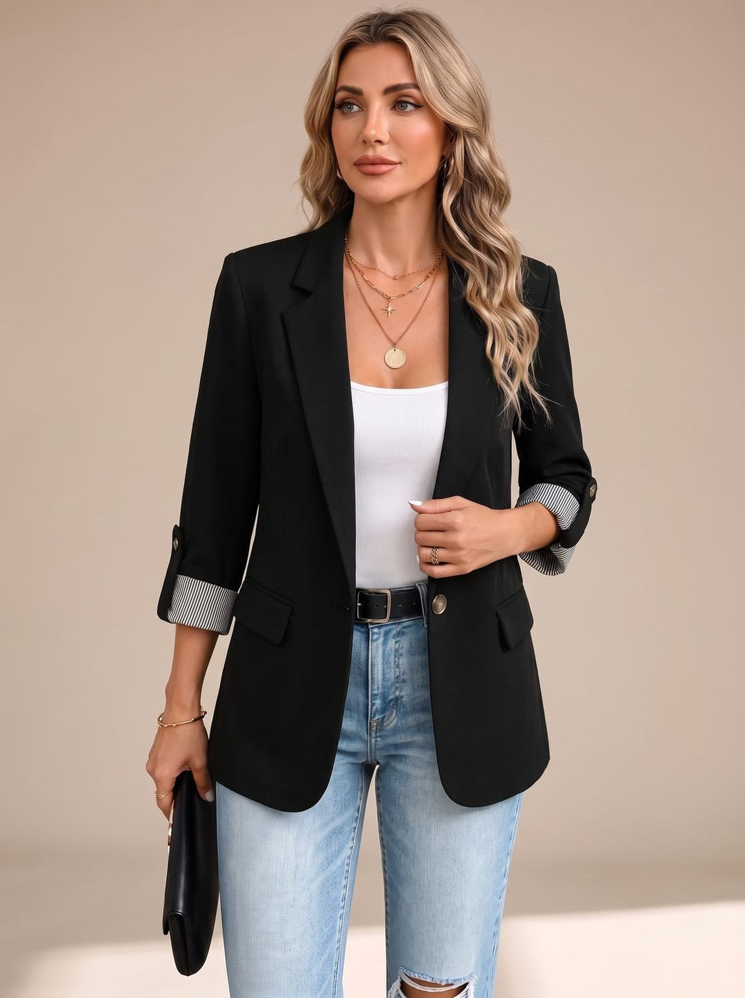 Floor Soft-Tailored Blazer with Roll-Up Striped Cuffs - image 3