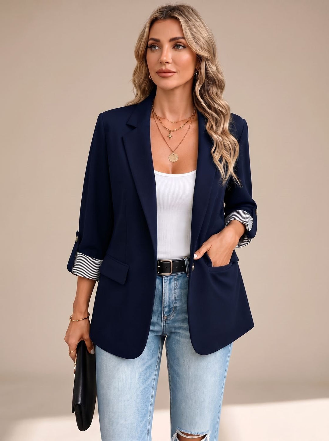 Floor Soft-Tailored Blazer with Roll-Up Striped Cuffs - image 4