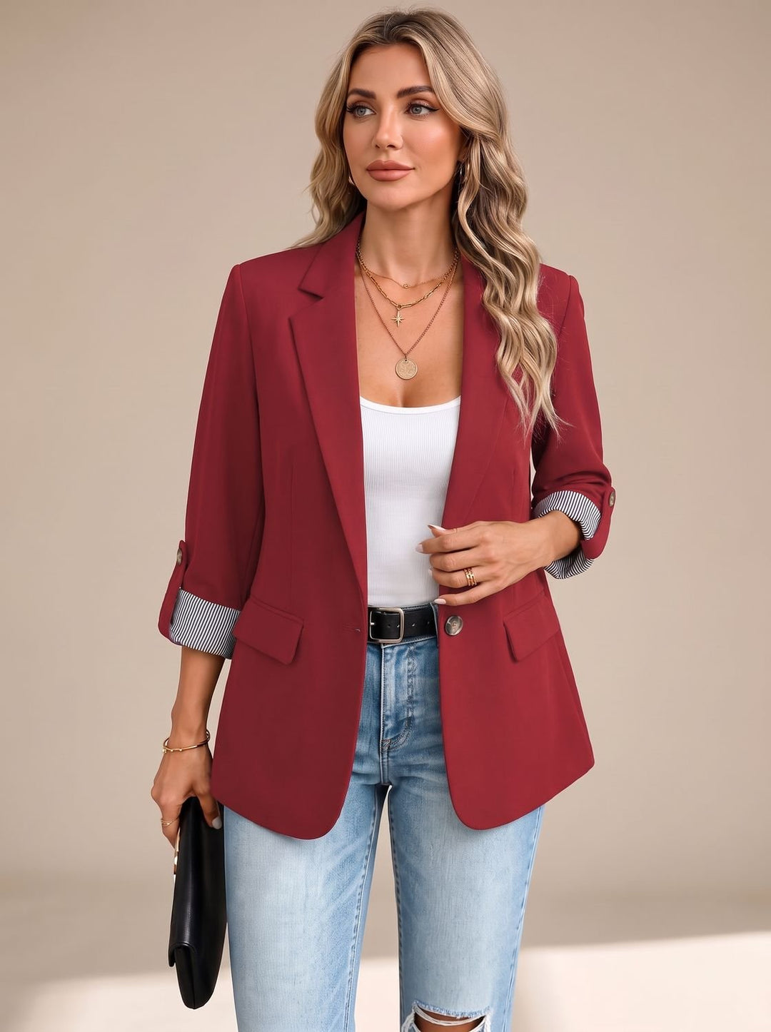 Floor Soft-Tailored Blazer with Roll-Up Striped Cuffs - image 6