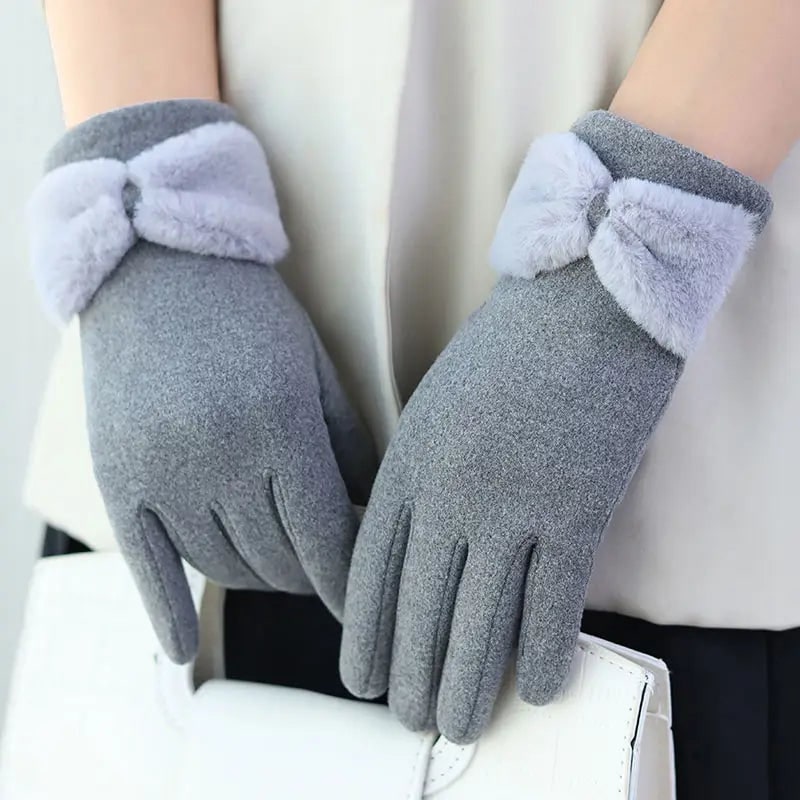 Annelise Fleece-Lined Gloves with Faux Fur Bow - image 1