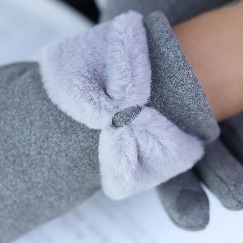 Annelise Fleece-Lined Gloves with Faux Fur Bow - image 2