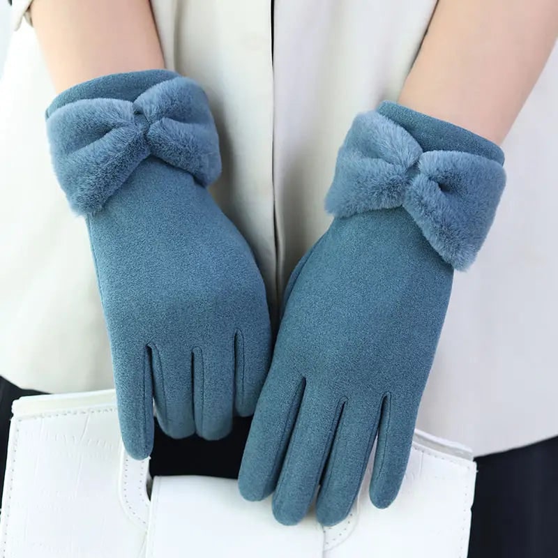 Annelise Fleece-Lined Gloves with Faux Fur Bow - image 3