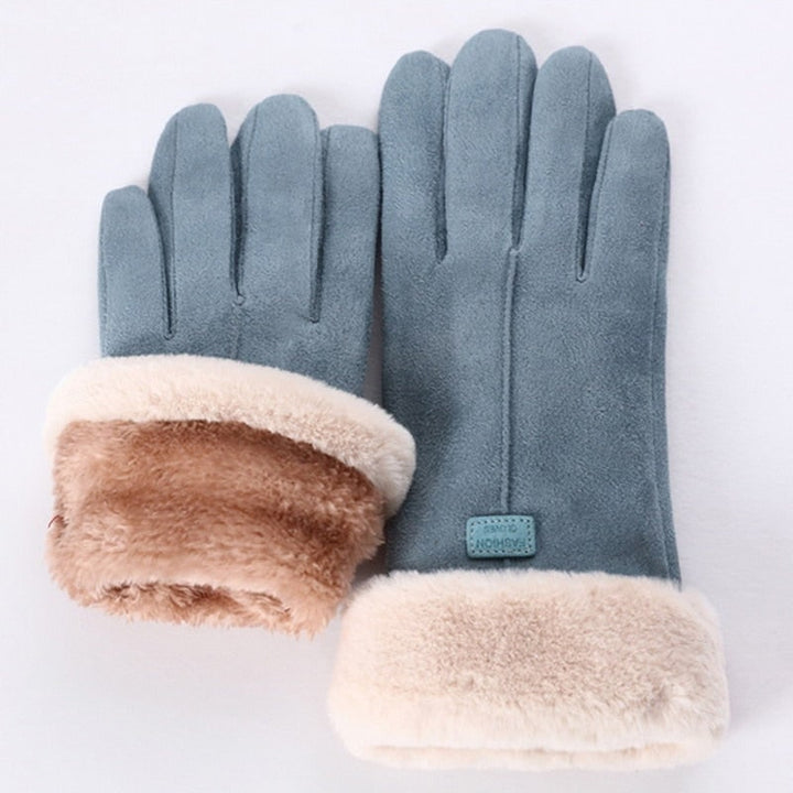 Wenna Faux Suede Gloves with Faux Fur Cuff - image 1