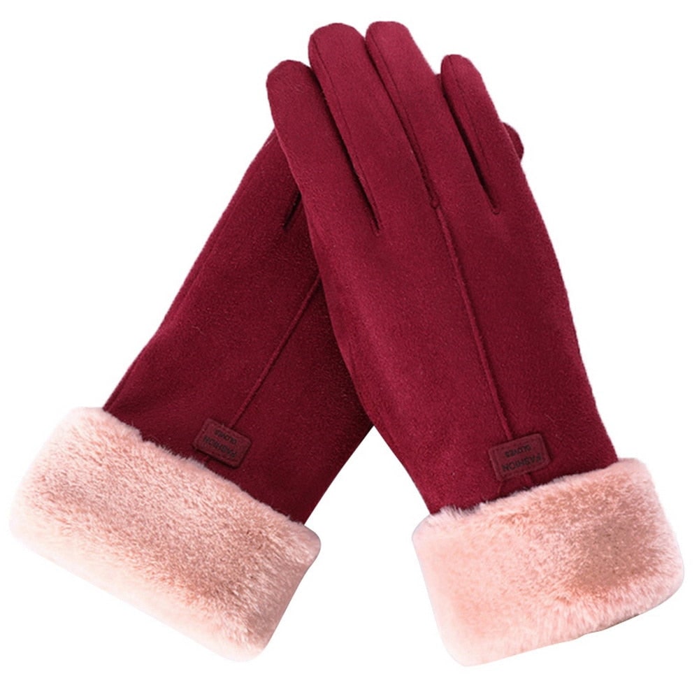 Wenna Faux Suede Gloves with Faux Fur Cuff - image 5