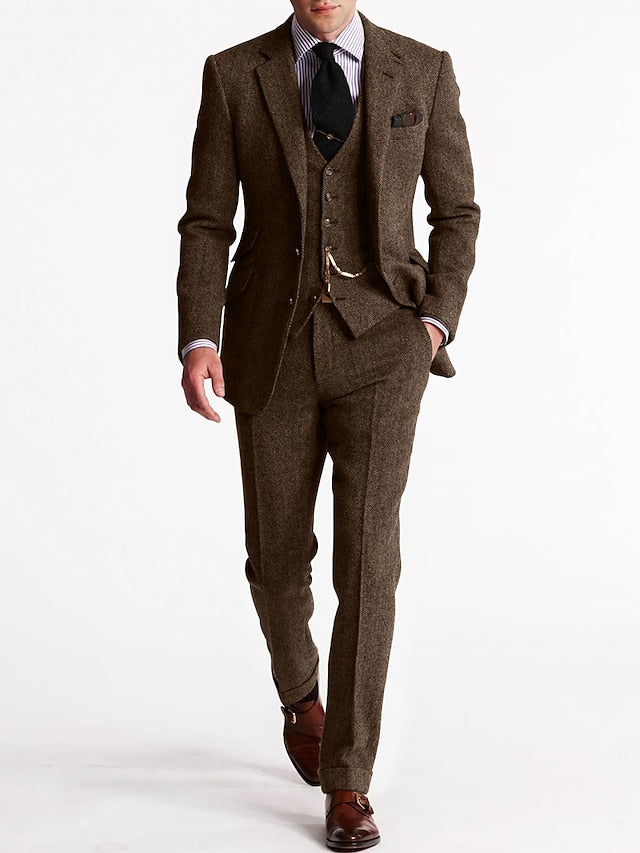 Clark | Men's Tailored Slim Fit Tweed Three-Piece Suit Set