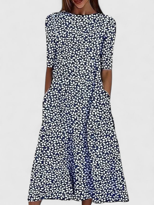 Women's Floral Round-Neck Midi Dress for Summer — view 3